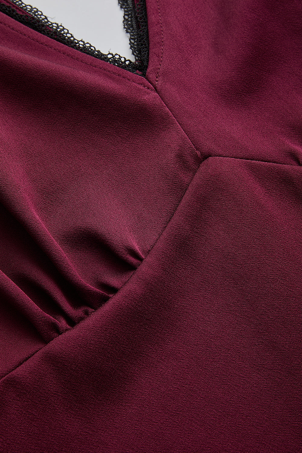 Exquise-V Yaka Slim Fit Saten Görünümlü Vişne Bluz-BLUZ-6-Milagron.com