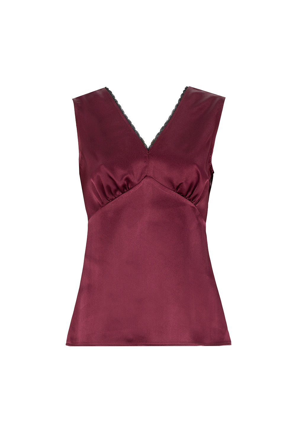 Exquise-V Yaka Slim Fit Saten Görünümlü Vişne Bluz-BLUZ-9-Milagron.com