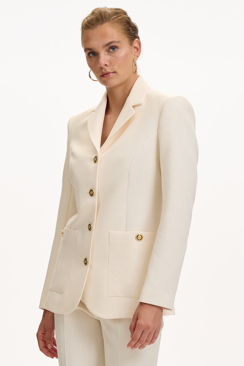 Exquise-Vatkalı Astarlı Slim Fit Cepli Krem Ceket-CEKET-3-Milagron.com