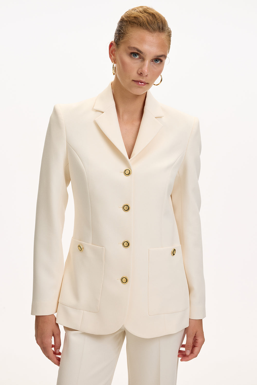 Exquise-Vatkalı Astarlı Slim Fit Cepli Krem Ceket-CEKET-6-Milagron.com