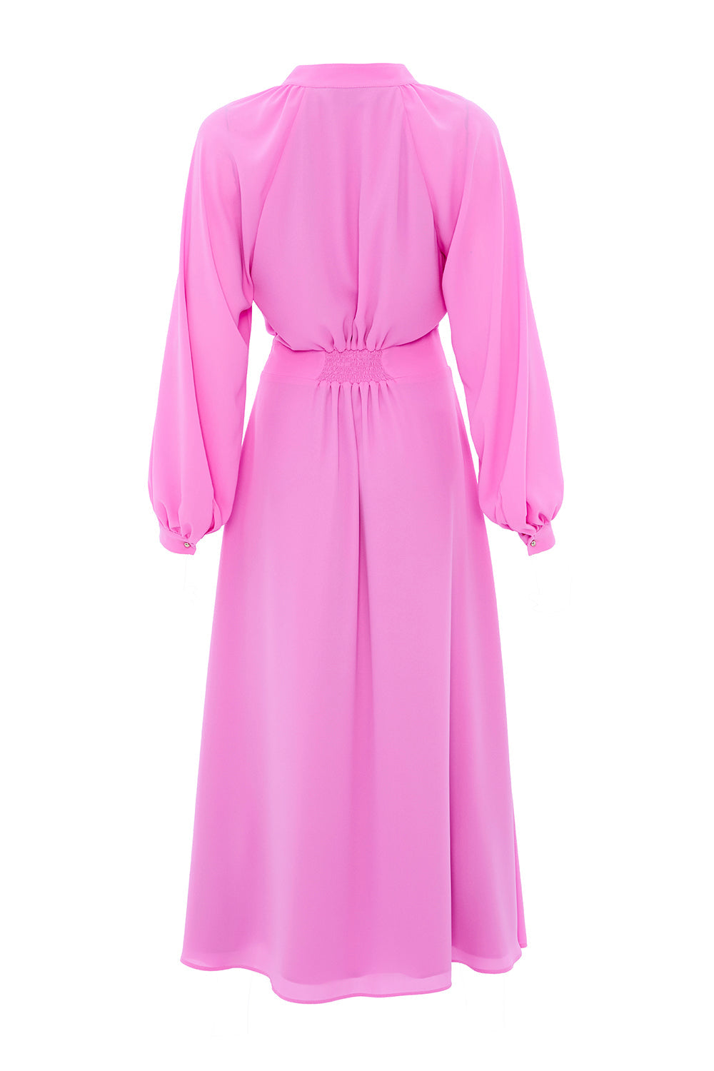 Exquise-Yakası Bağcıklı Bele Oturan Astarlı Regular Leylak Midi Elbise-ELBİSE-6-Milagron.com