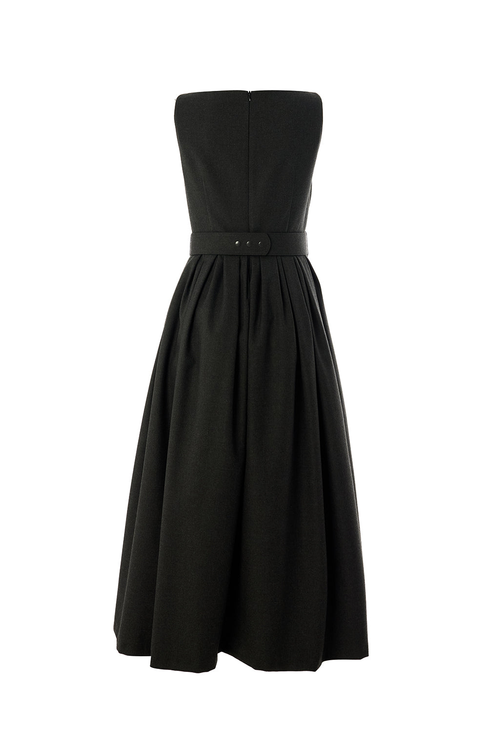 Exquise-Yakası Dantelli Kuplu Taşlı Tokalı Kemerli Regular Midi Gri Elbise-ELBİSE-7-Milagron.com