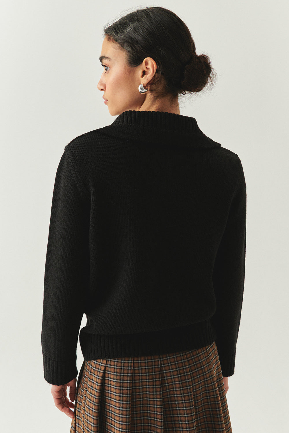 Exquise-Yakası Fermuarlı Uzun Kollu Regular Triko Siyah Bluz-BLUZ-3-Milagron.com