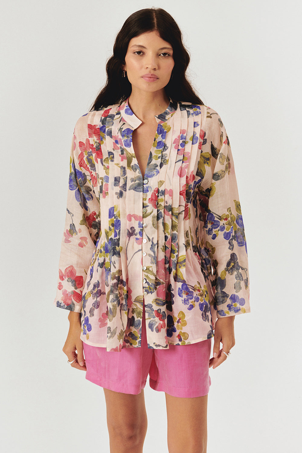 Exquise-Yakasız Rahat Kalıp Floral Desen Bluz-BLUZ-6-Milagron.com