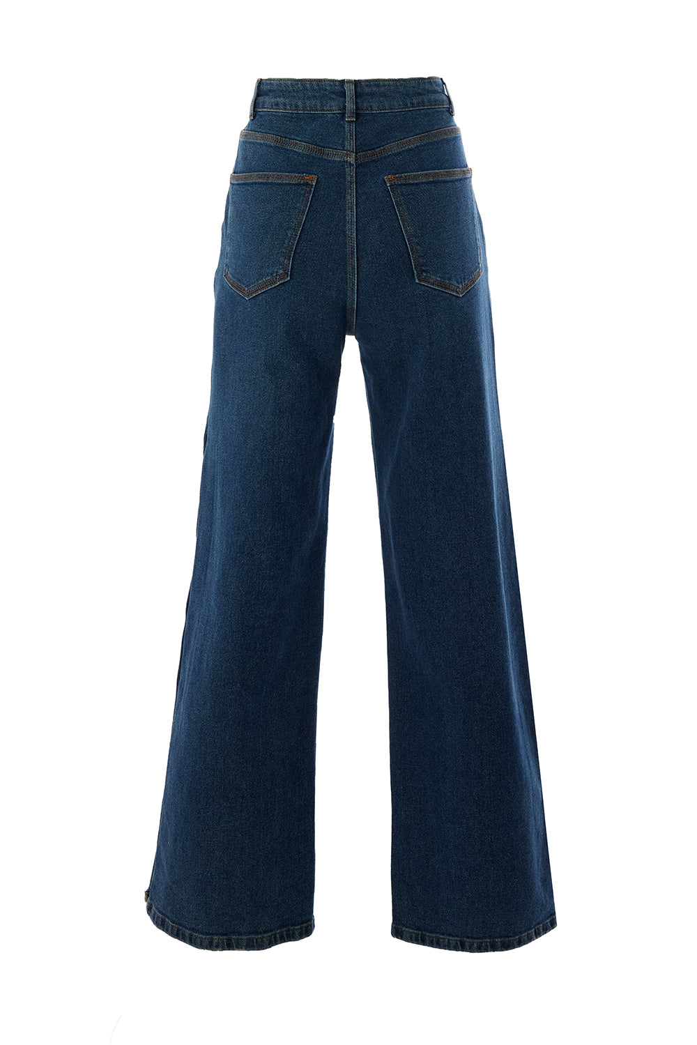 Exquise-Yanları çıt çıtlı Cepli Geniş Paça Regular Denim İndigo Pantolon-JEAN-7-Milagron.com