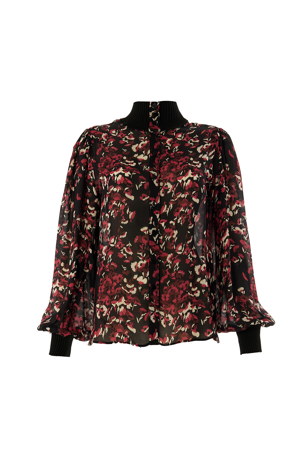 Exquise-Yarım Balıkçı Yaka Uzun Kollu şifon Regular Desenli Gömlek-GÖMLEK-5-Milagron.com