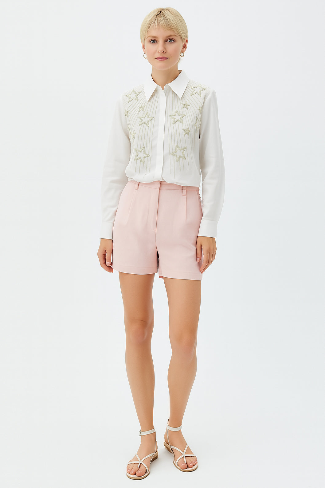 Exquise-Yıldız Taş Detaylı Pamuklu Regular Gömlek-Gömlek-2-Milagron.com