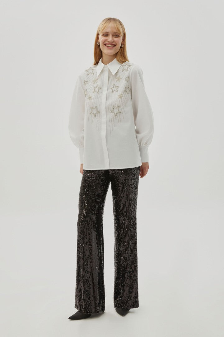 Exquise-Yıldız Taş Detaylı Pamuklu Regular Gömlek-Gömlek-5-Milagron.com