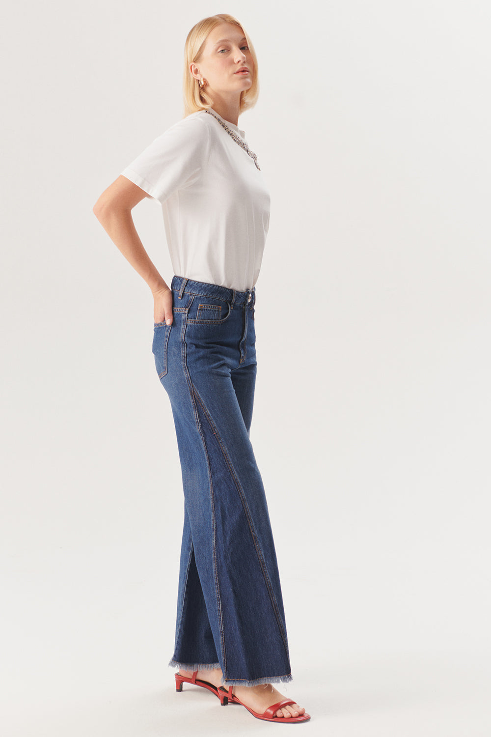 Exquise-Yüksek Bel Flare Denim Pantolon-Kot Pantolon-2-Milagron.com