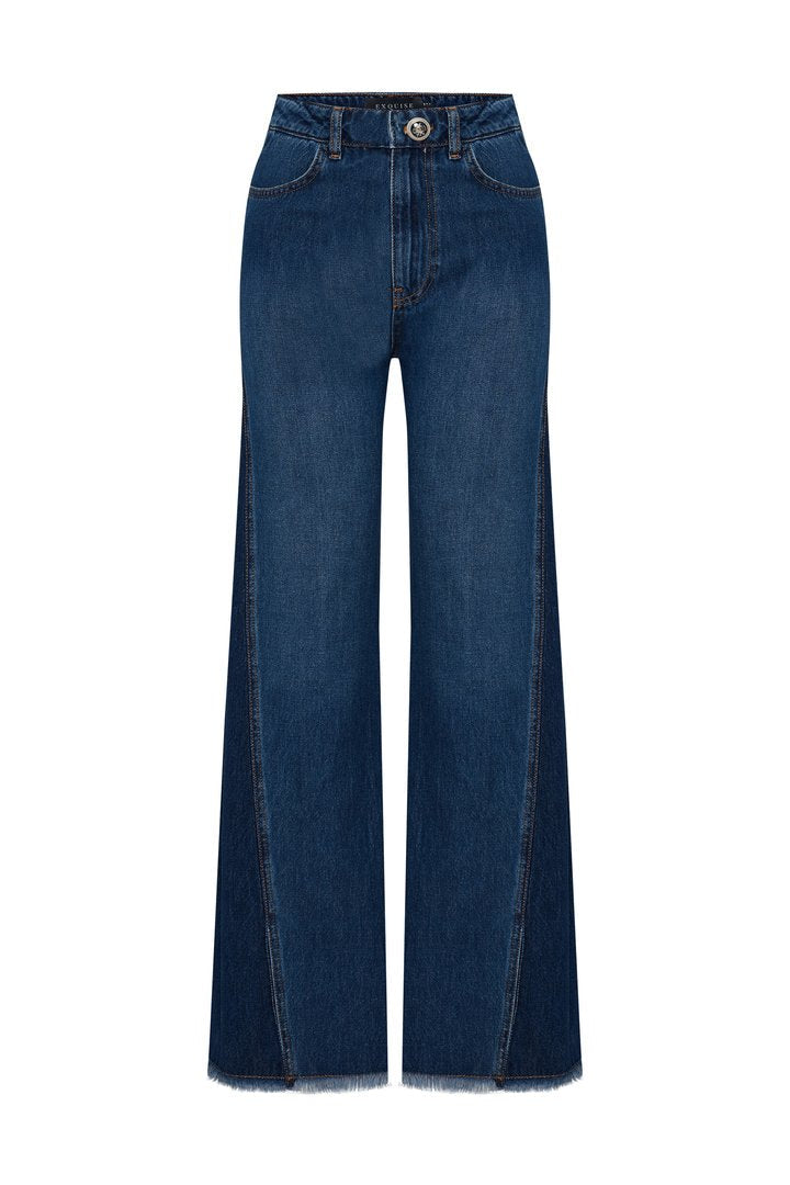 Exquise-Yüksek Bel Flare Denim Pantolon-Kot Pantolon-6-Milagron.com