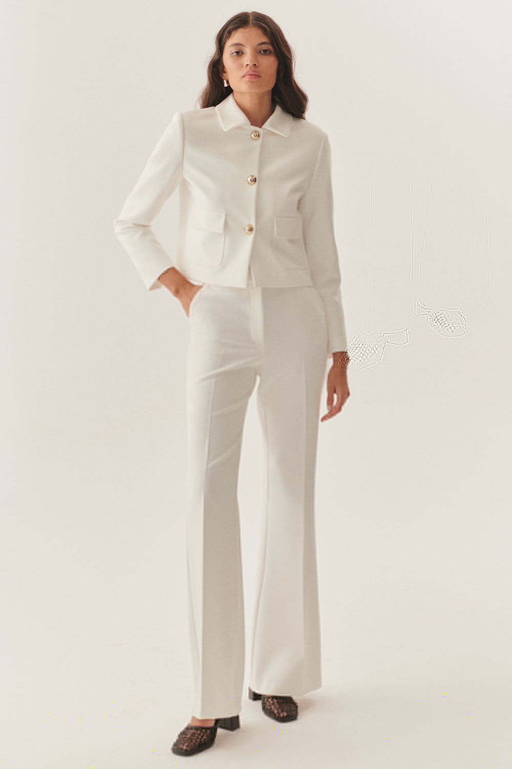 Exquise-Yüksek Bel Geniş Paçalı Beyaz Pantolon-Pantolon-1-Milagron.com