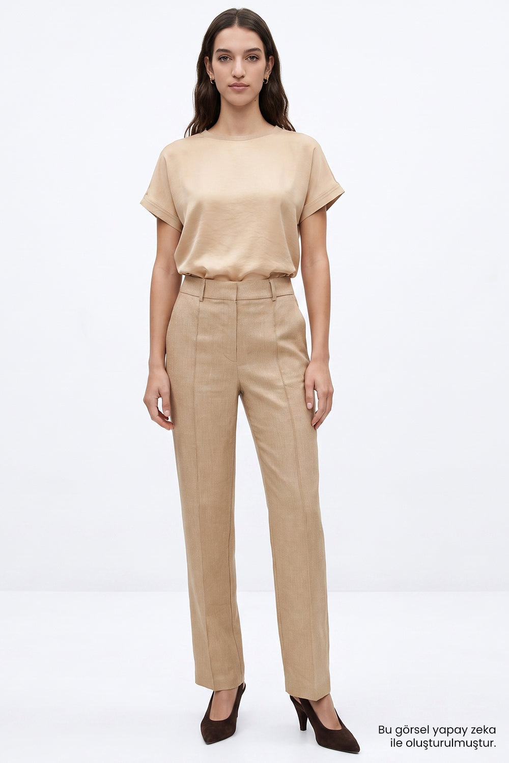 Exquise-Yüksek Bel Keten Karışımlı Regular Pantolon – Camel-Pantolon-4-Milagron.com