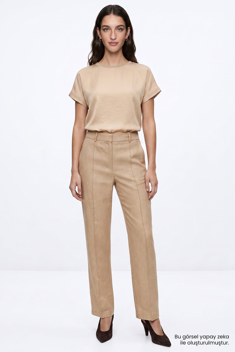 Exquise-Yüksek Bel Keten Karışımlı Regular Pantolon – Camel-Pantolon-6-Milagron.com