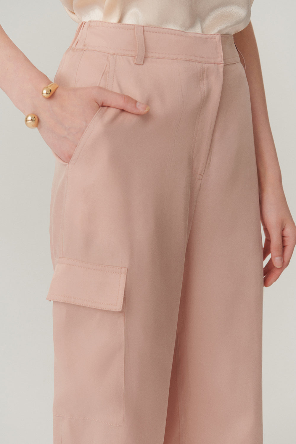 Exquise-Yüksek Bel Modal Kumaş Pudra Kargo Pantolon-Pantolon-5-Milagron.com