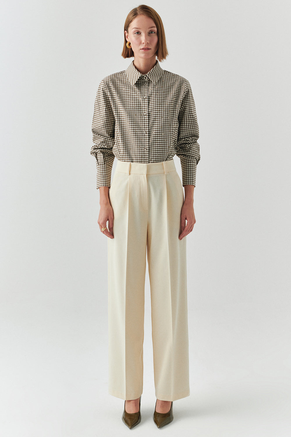 Exquise-Yüksel Bel Düz Kesim Cepli Regular Ekru Pantolon-PANTOLON-4-Milagron.com