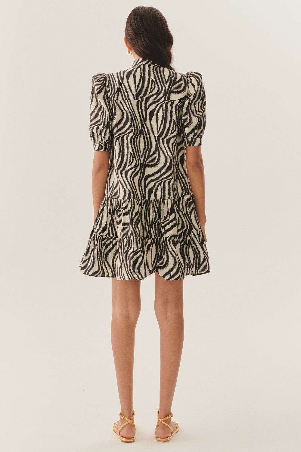 Exquise-Zebra Desenli Pileli Kısa Kollu Regular Pamuklu Mini Elbise-ELBİSE-4-Milagron.com
