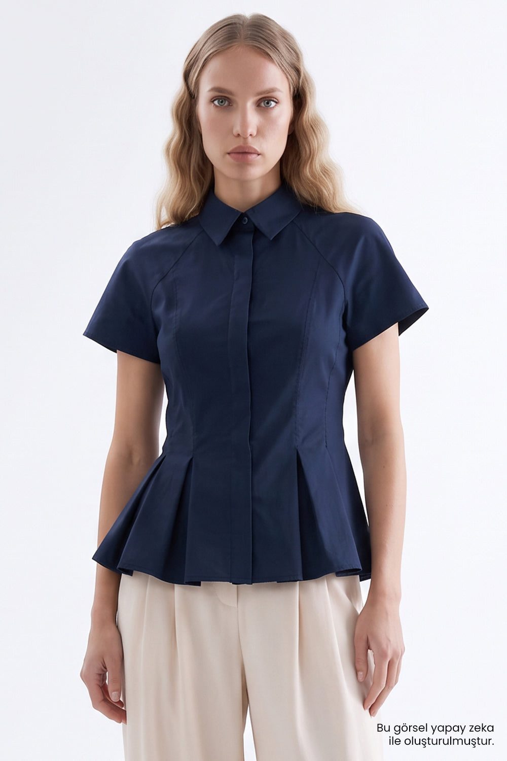 Exquise-Zikzak Dikişli Slim Fit Gömlek – Laci̇vert-Gömlek-3-Milagron.com