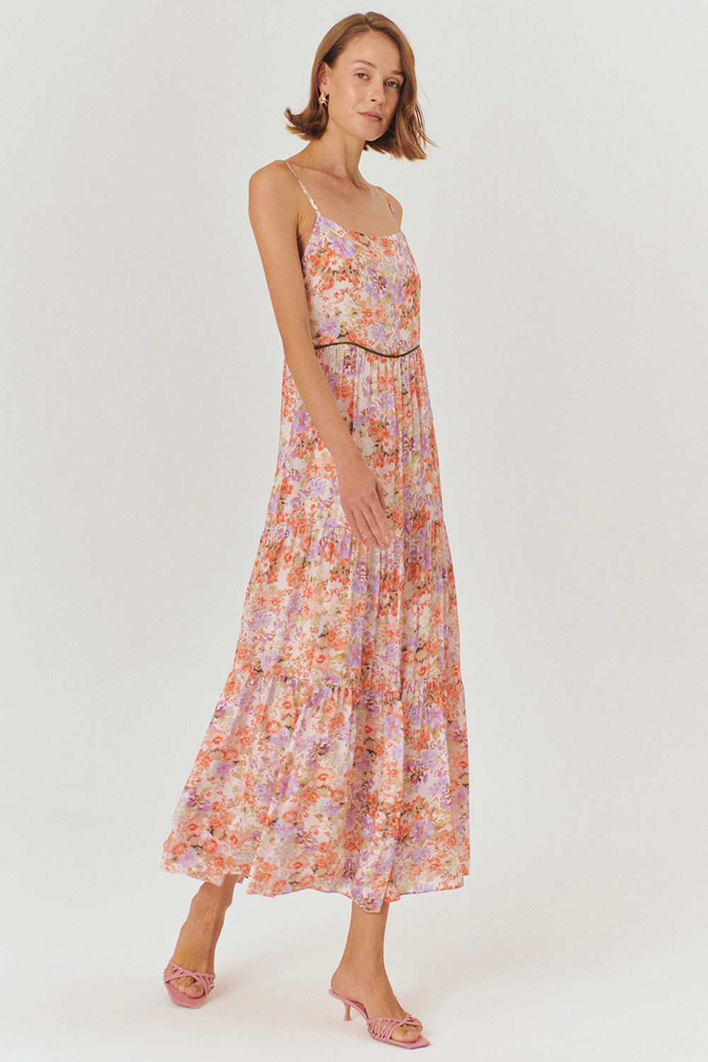 Exquise-çiçek Desenli Askılı Midi Elbise-ELBİSE-3-Milagron.com