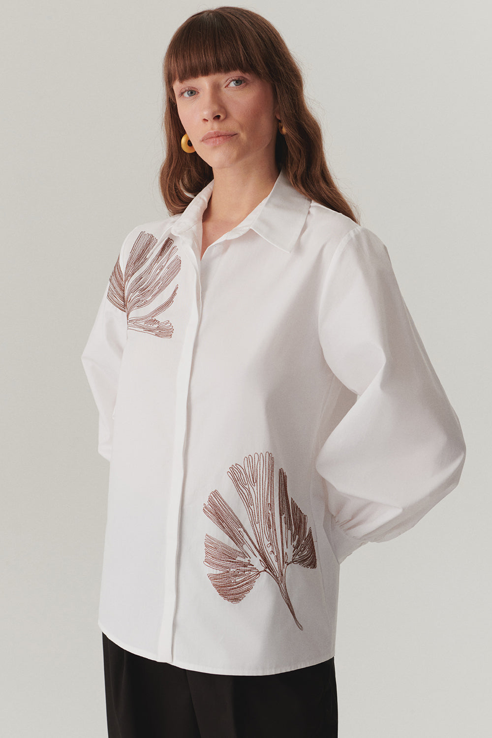 Exquise-çiçek Dikiş Detaylı Pamuk Regular Kemik Gömlek-Gömlek-2-Milagron.com