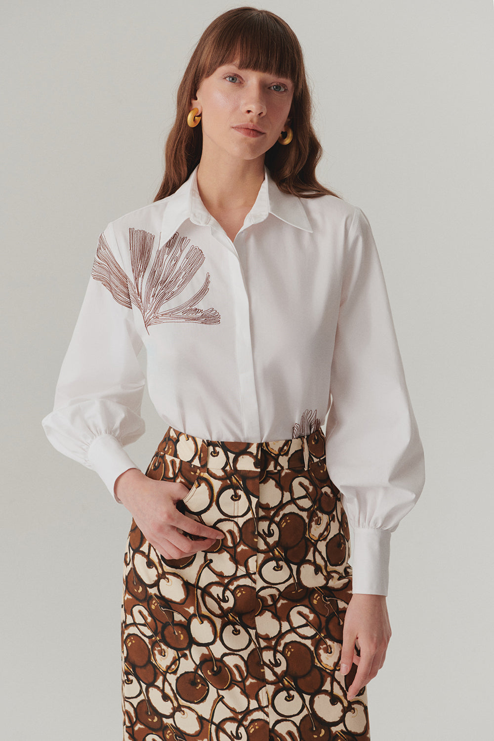 Exquise-çiçek Dikiş Detaylı Pamuk Regular Kemik Gömlek-Gömlek-4-Milagron.com