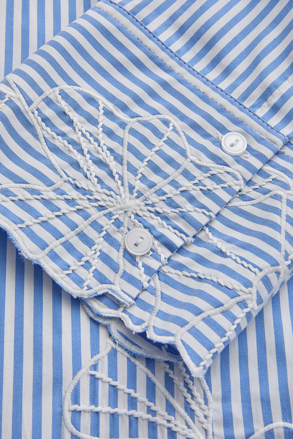 Exquise-çiçek İşlemeli Mavi çizgili Regular Gömlek-Gömlek-8-Milagron.com