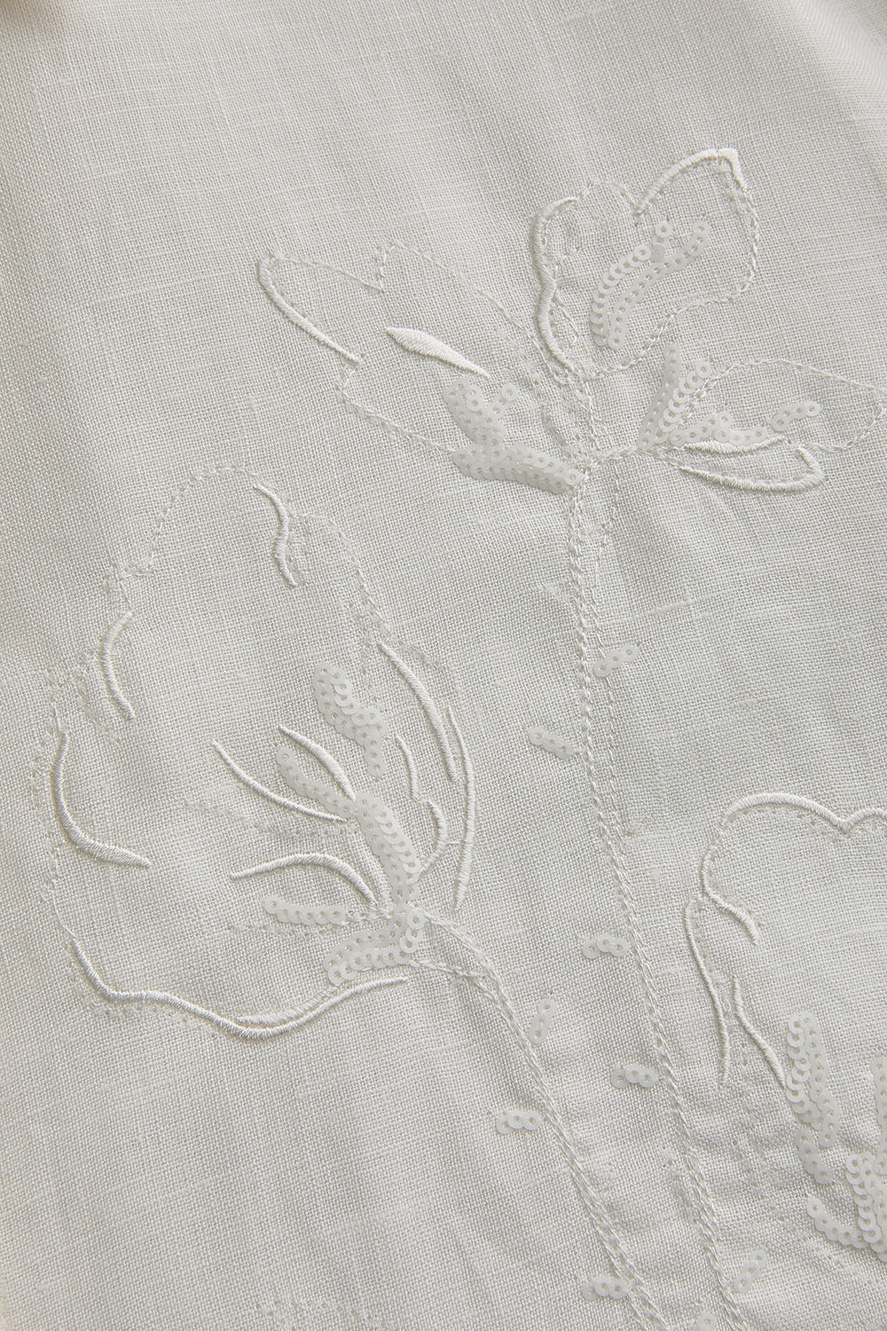 Exquise-çiçek İşlemeli Regular Beyaz Keten Gömlek-GÖMLEK-6-Milagron.com