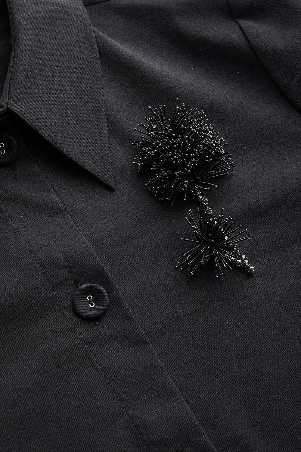 Exquise-çiçek İşlemeli Uzun Kollu Regular Siyah Gömlek-GÖMLEK-8-Milagron.com