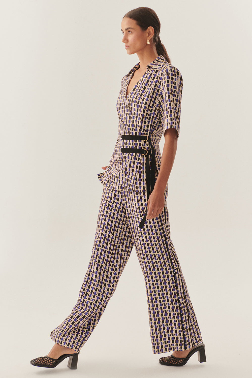 Exquise-çift Sabit Kemer Kapama Detaylı Regular Fit Desenli Gömlek-Gömlek-3-Milagron.com