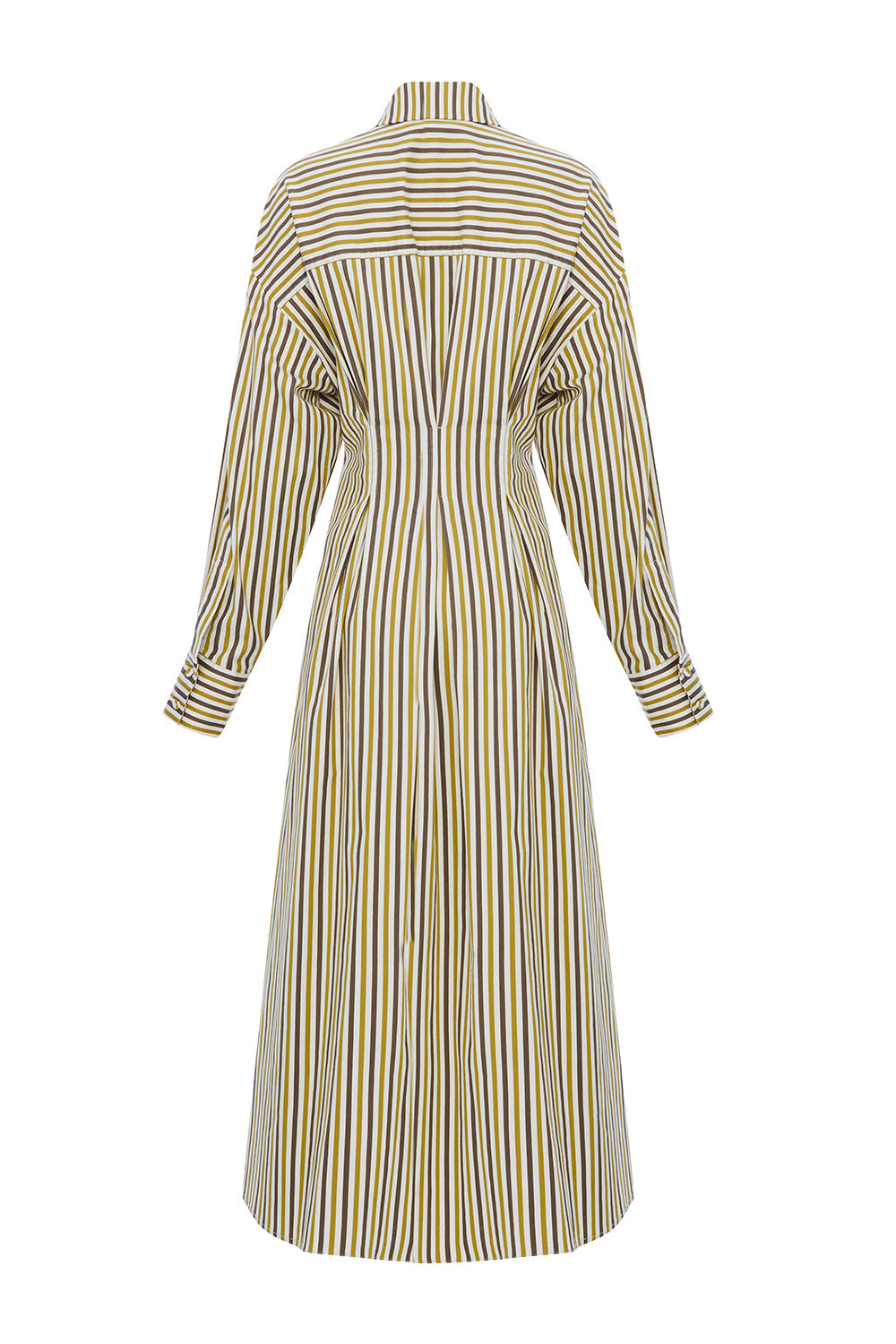 Exquise-çizgili Gömlek Yaka Uzun Kollu Slim Fit çok Renkli Midi Elbise-ELBİSE-8-Milagron.com