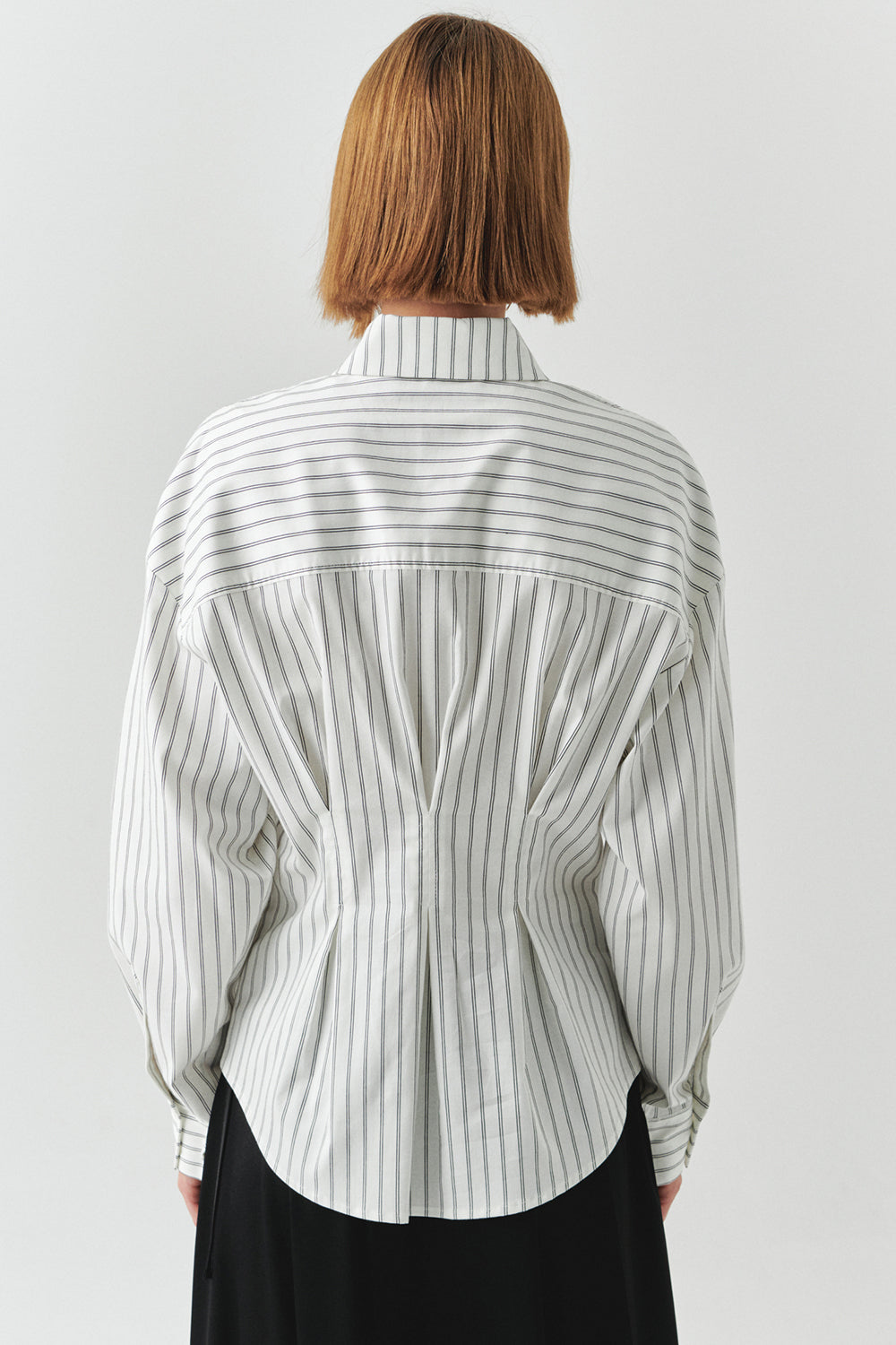 Exquise-çizgili Uzun Kollu Slim Fit Beyaz Gömlek-GÖMLEK-4-Milagron.com