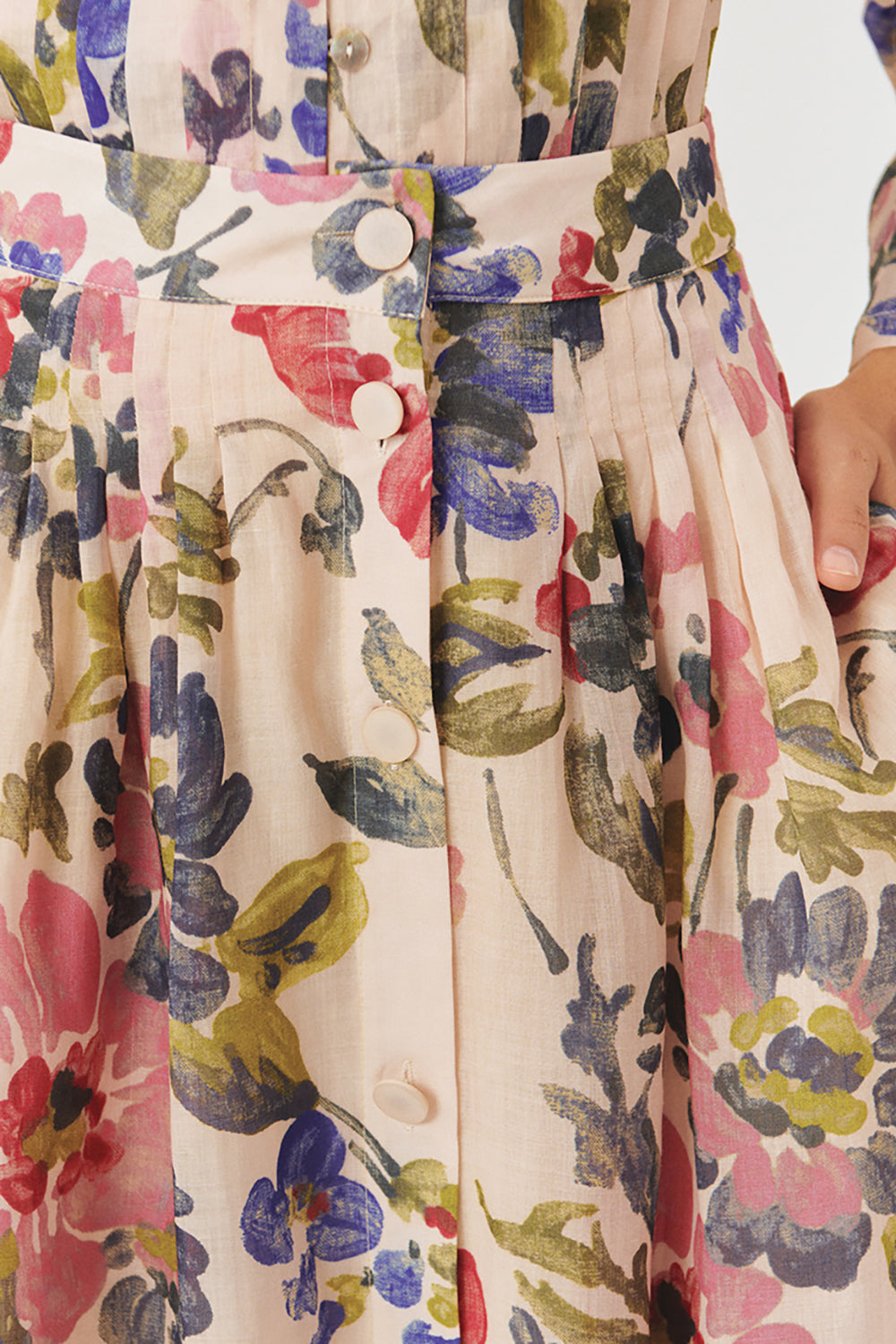 Exquise-önden Düğmeli Midi Boy Cepli Floral Desen Etek-ETEK-4-Milagron.com