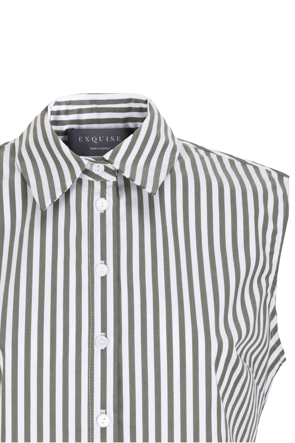 Exquise-şerit Desenli Regular Pamuklu Kolsuz Gömlek-Gömlek-3-Milagron.com