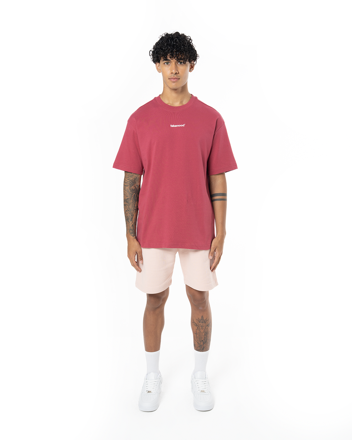 Erkek Oversize Basic Baskili TiŞört - Bordo