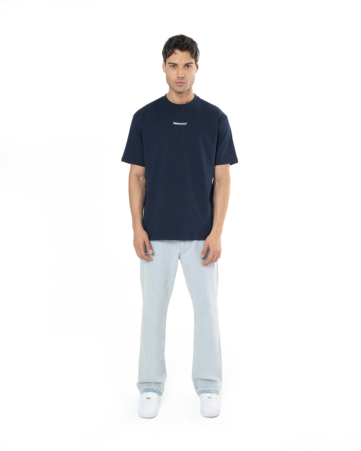 Erkek Oversize Basic Baskili TiŞört - LaciVert - 0
