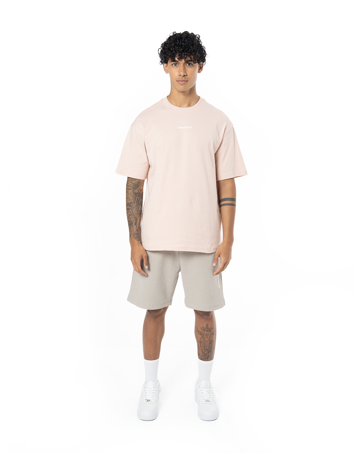 Erkek Oversize Basic Baskili TiŞört - Pembe