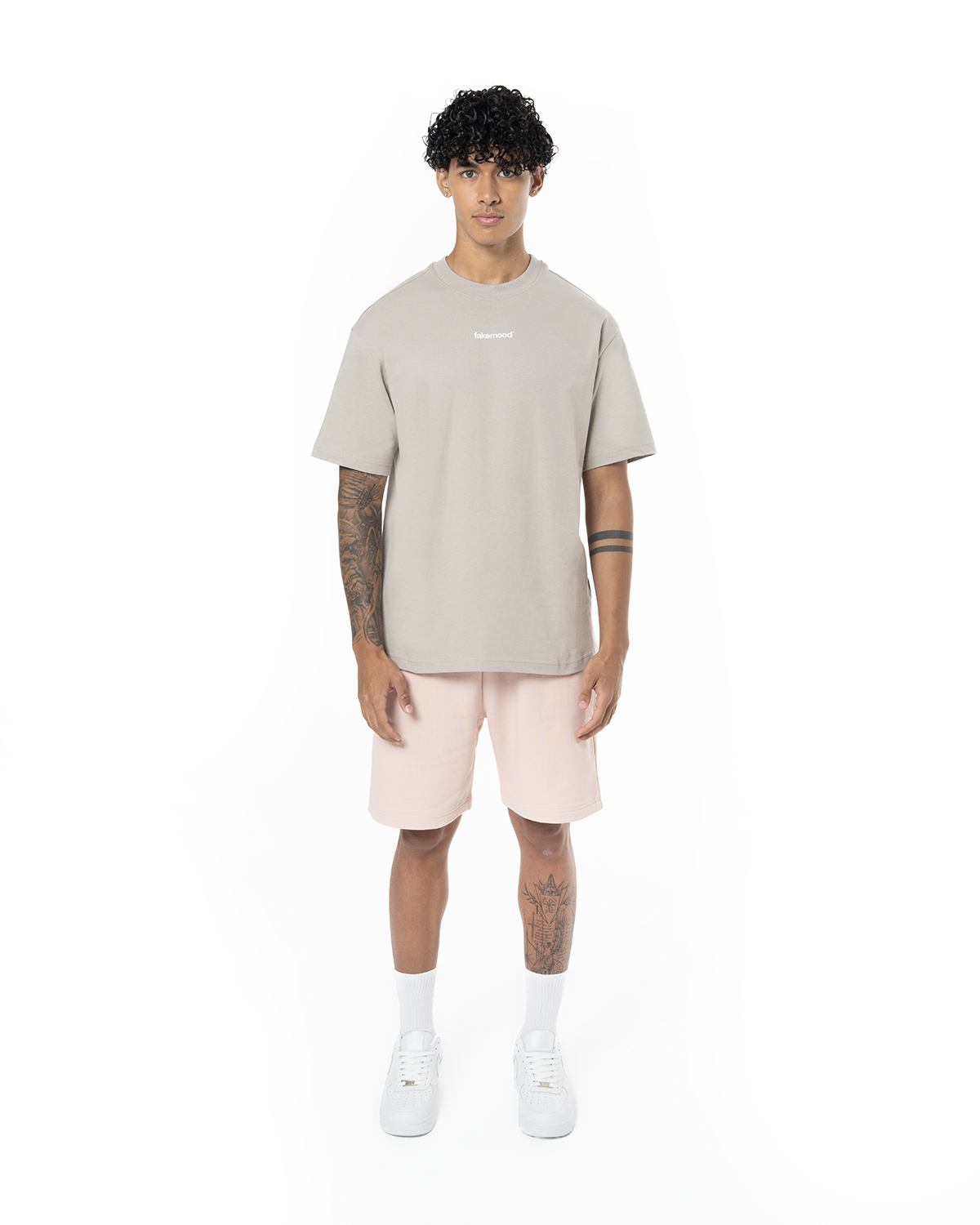 Erkek Oversize Basic Baskili TiŞört - Taş