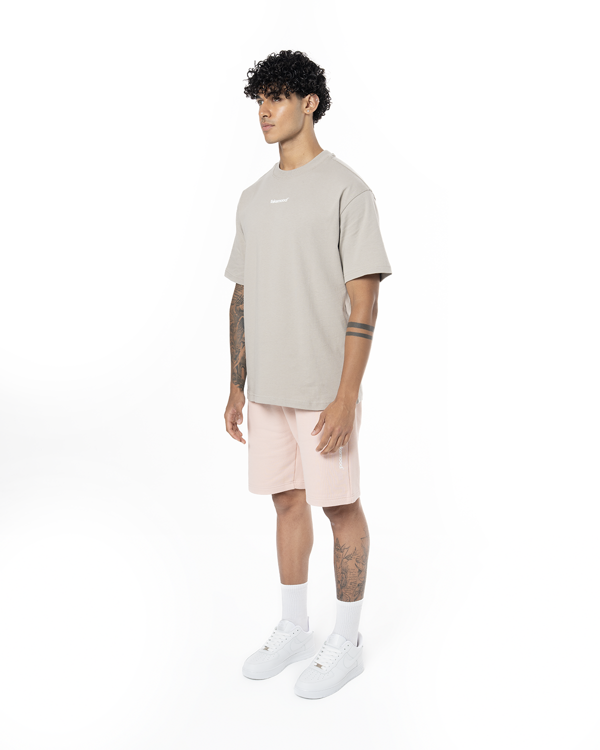 Erkek Oversize Basic Baskili TiŞört - Taş
