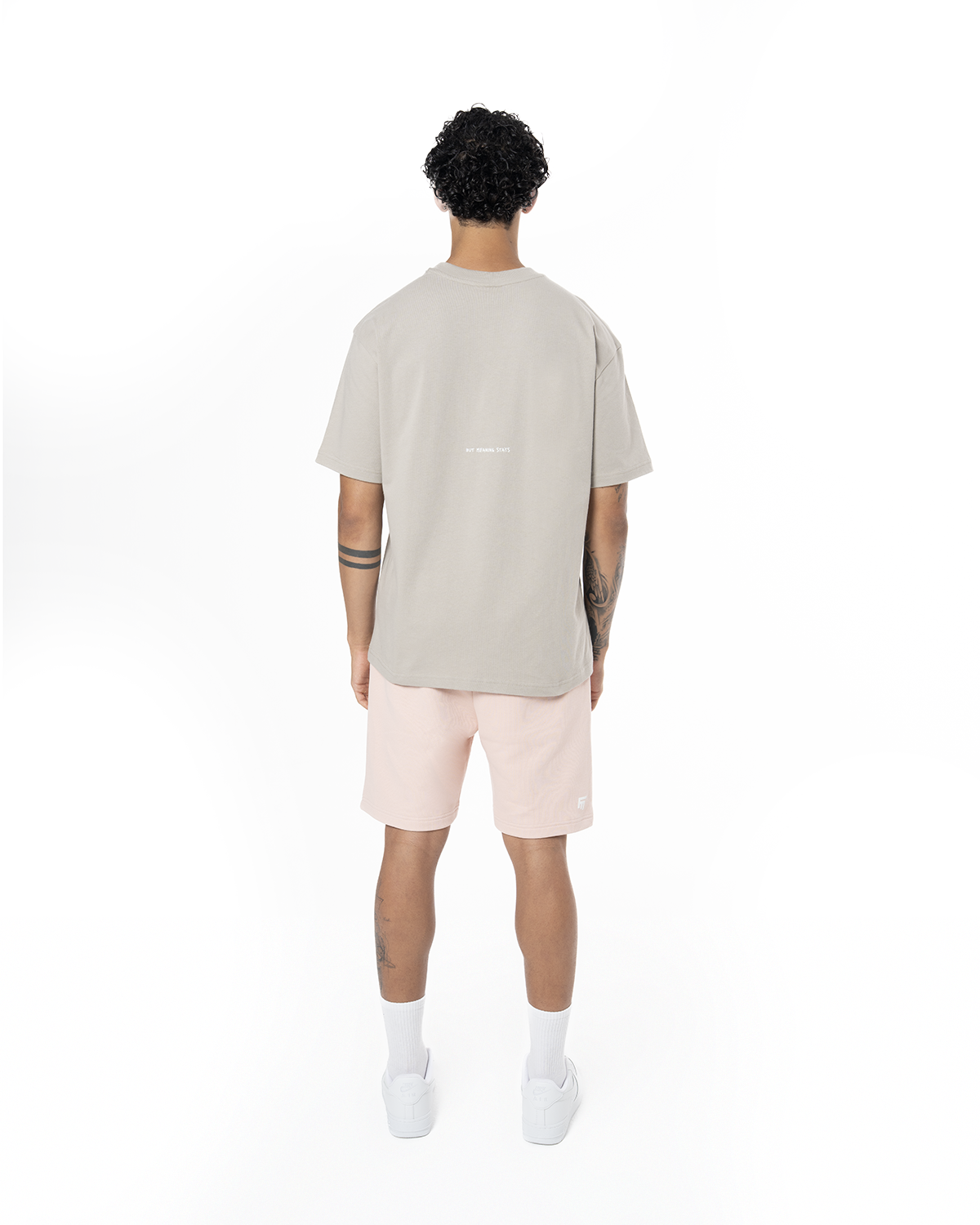 Erkek Oversize Basic Baskili TiŞört - Taş
