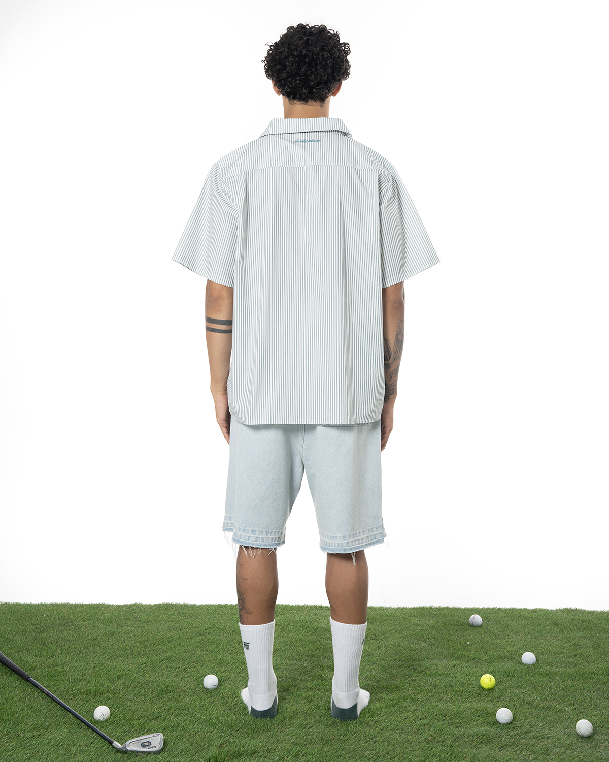 Erkek Oversize ÇiZgiLi Motto Etketli Golf Club Gömlek - YeşiL
