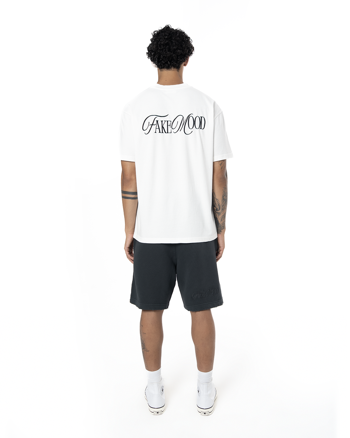 Erkek Oversize Fakemood Nakişli TiŞört - Beyaz - 1