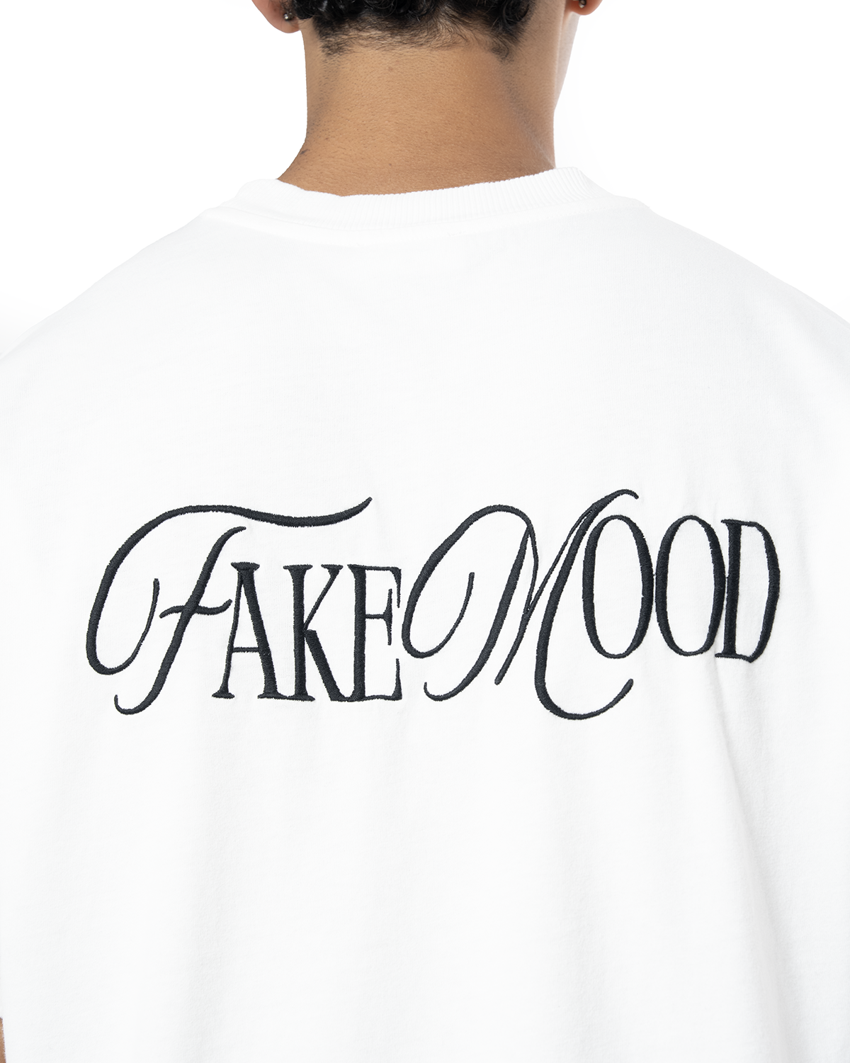 Erkek Oversize Fakemood Nakişli TiŞört - Beyaz - 3