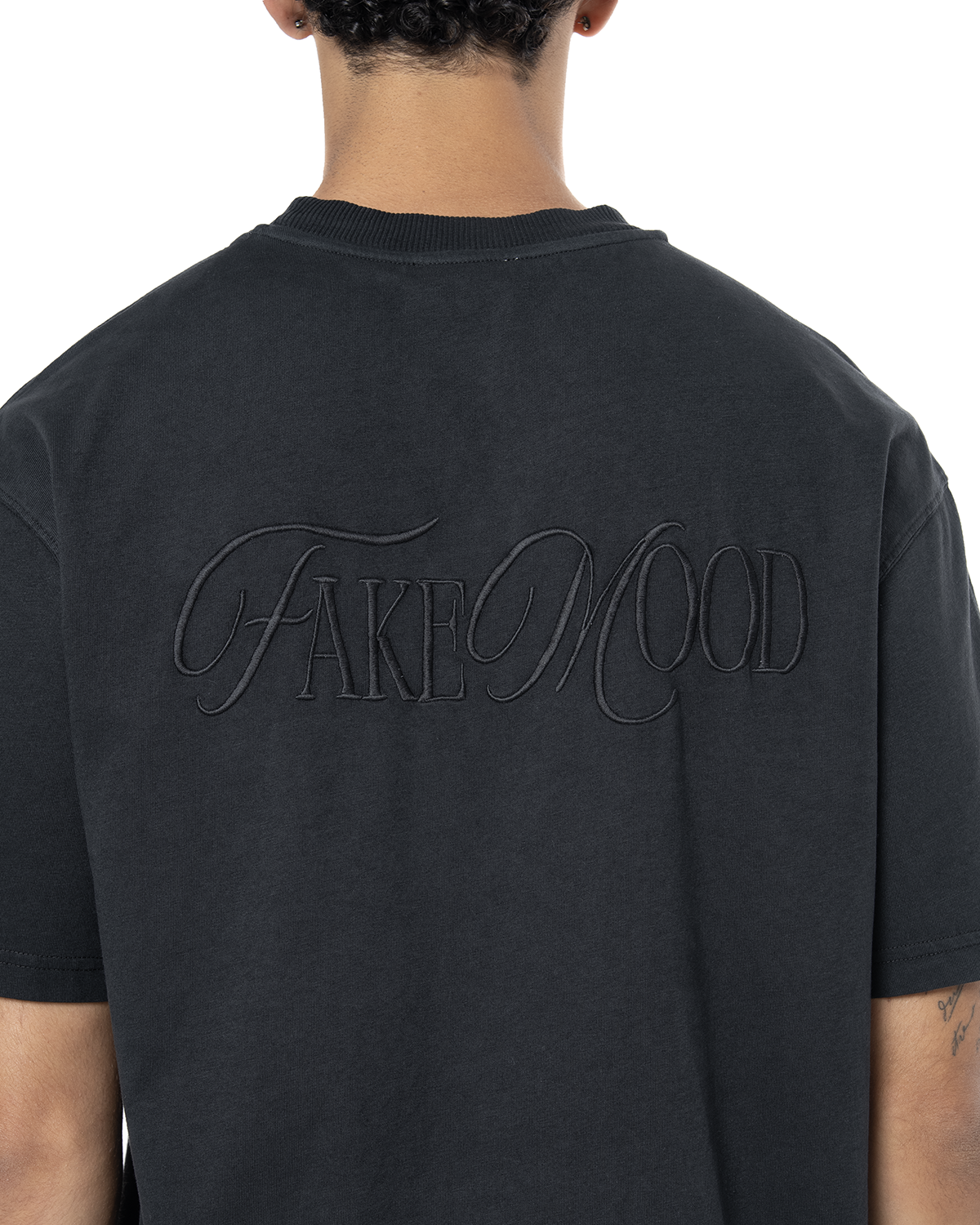 Erkek Oversize Fakemood Nakişli TiŞört - SiYah - 1