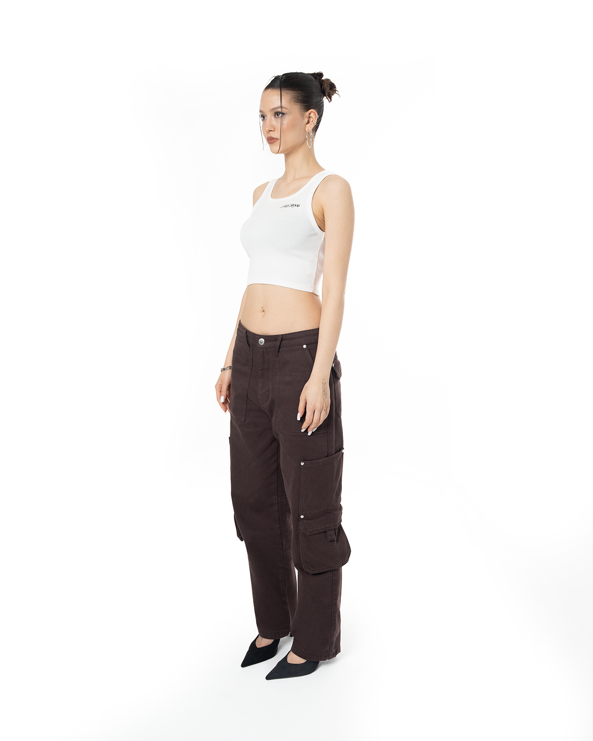 Kadin Fakemood Nakişli Crop Top - Beyaz