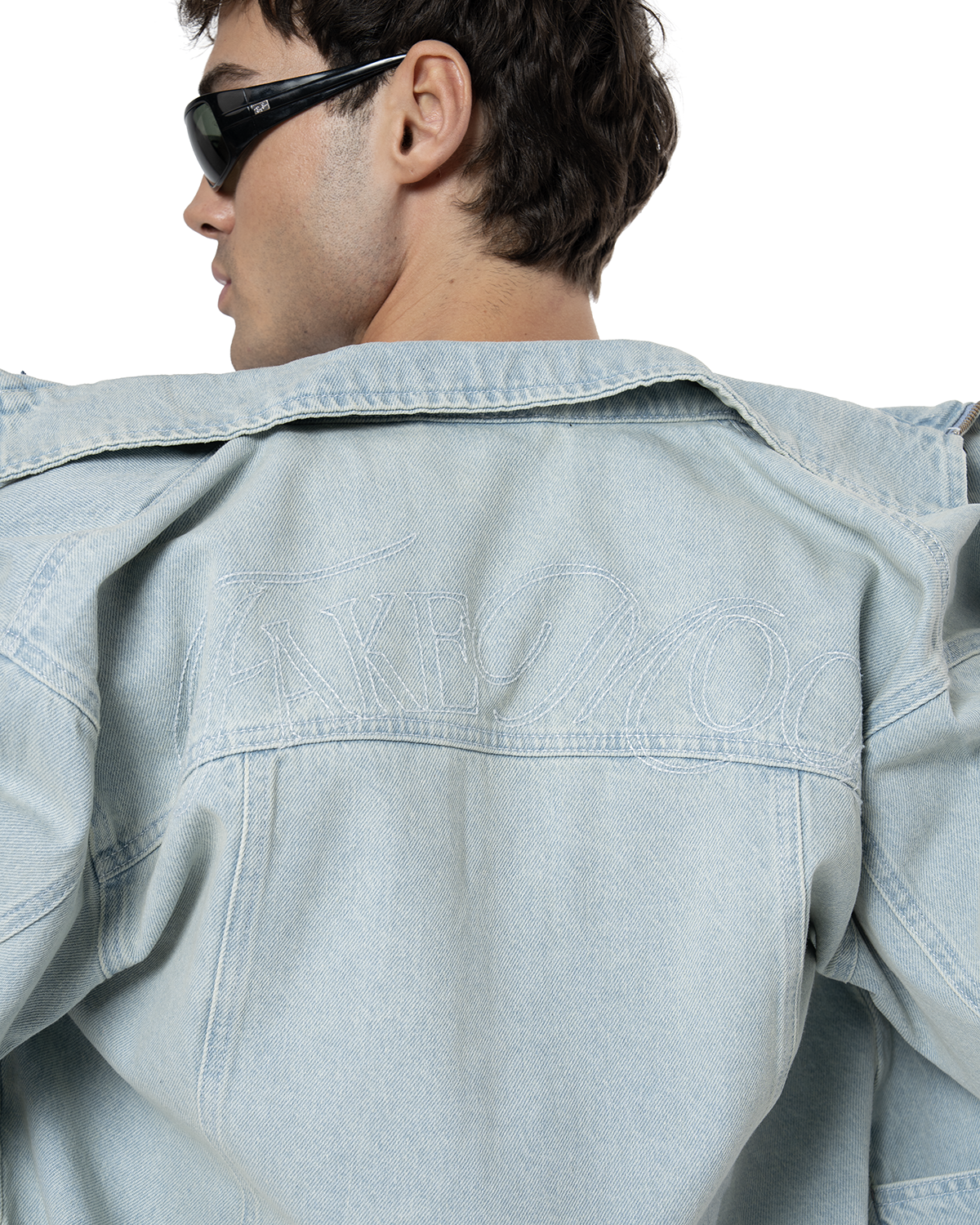 Unisex Fakemood Nakişli Premium Denim Ceket - Mavi
