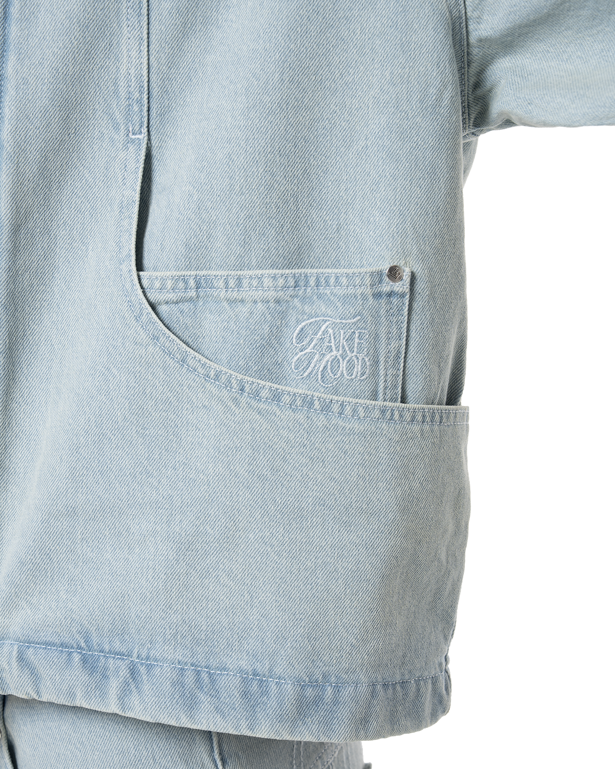 Unisex Fakemood Nakişli Premium Denim Ceket - Mavi