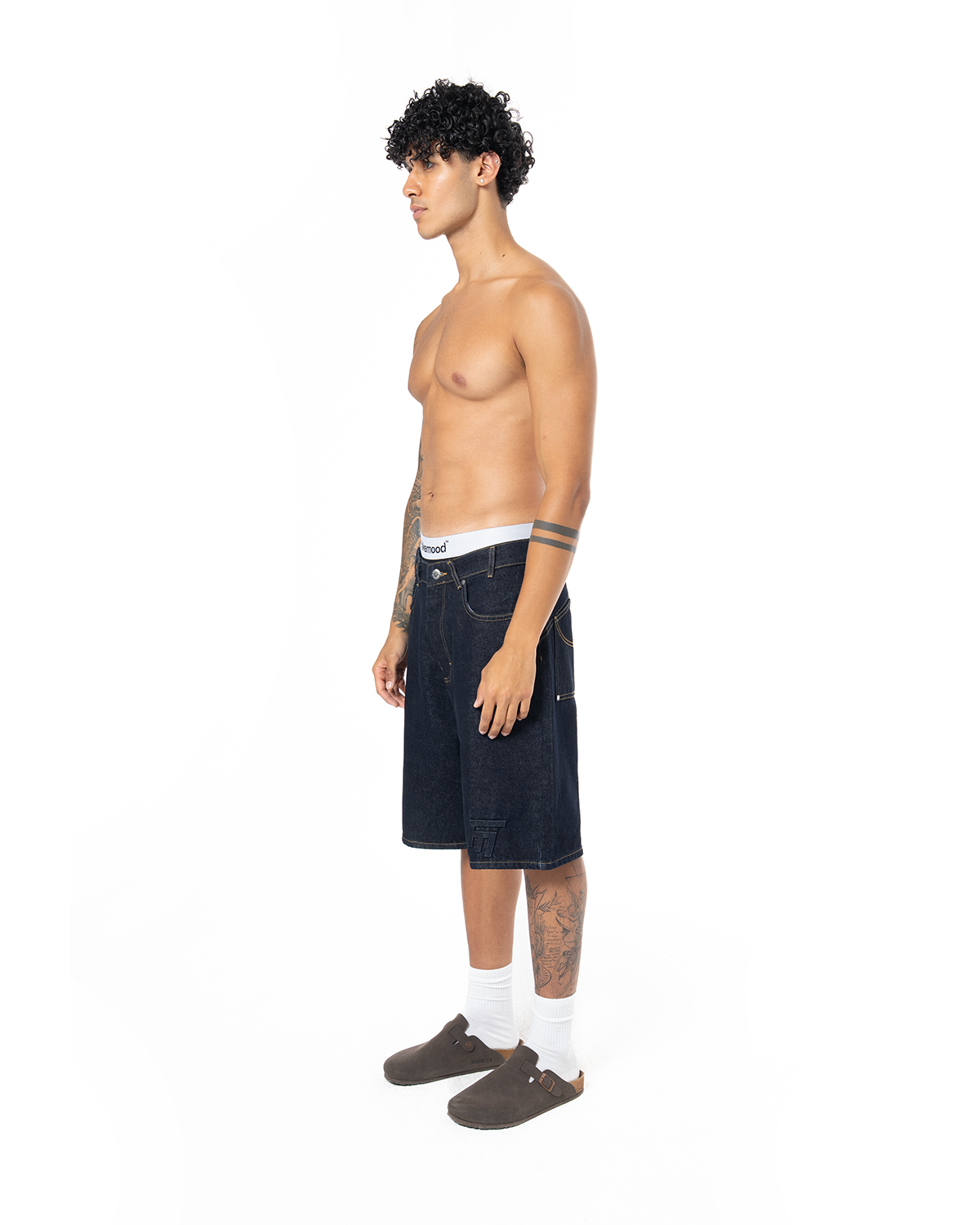 Unisex Oversize Premium Raw Denim Şort - SiYah