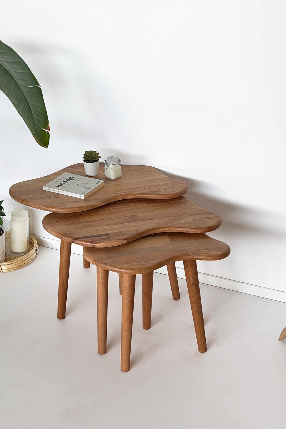 Fagus Wood-3'lü Zigon Bulut Sehpa Seti Masif Doğal Ahşap – İskandinav Tarzında Şık Ve Modern Tasarım, Yan & Dekoratif Sehpa-Sehpa-1-Milagron.com