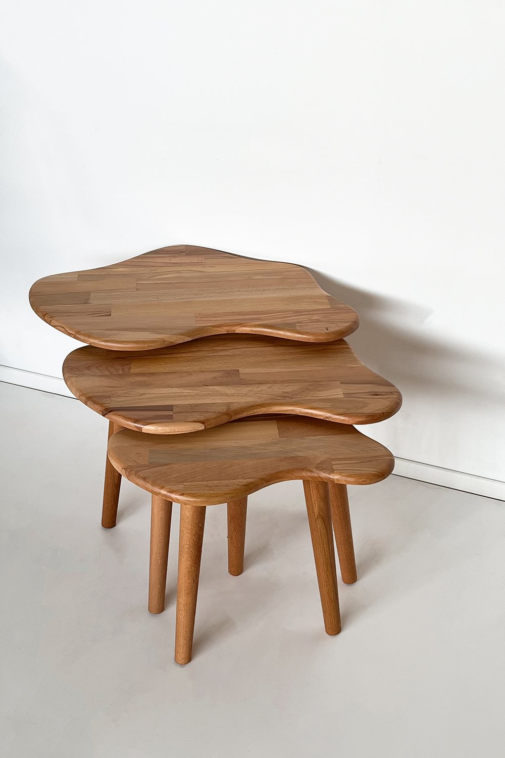 Fagus Wood-3'lü Zigon Bulut Sehpa Seti Masif Doğal Ahşap – İskandinav Tarzında Şık Ve Modern Tasarım, Yan & Dekoratif Sehpa-Sehpa-4-Milagron.com