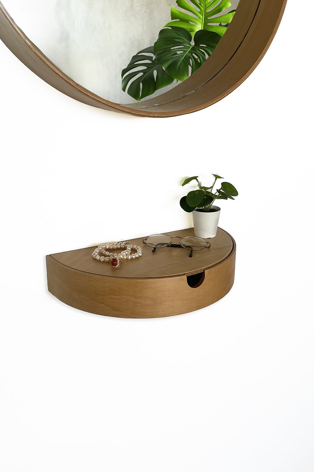 Fagus Wood-Ahşap Antre Duvar Rafı Ve Kapaklı Başucu Komodini (kayın)-Duvar Rafı-10-Milagron.com