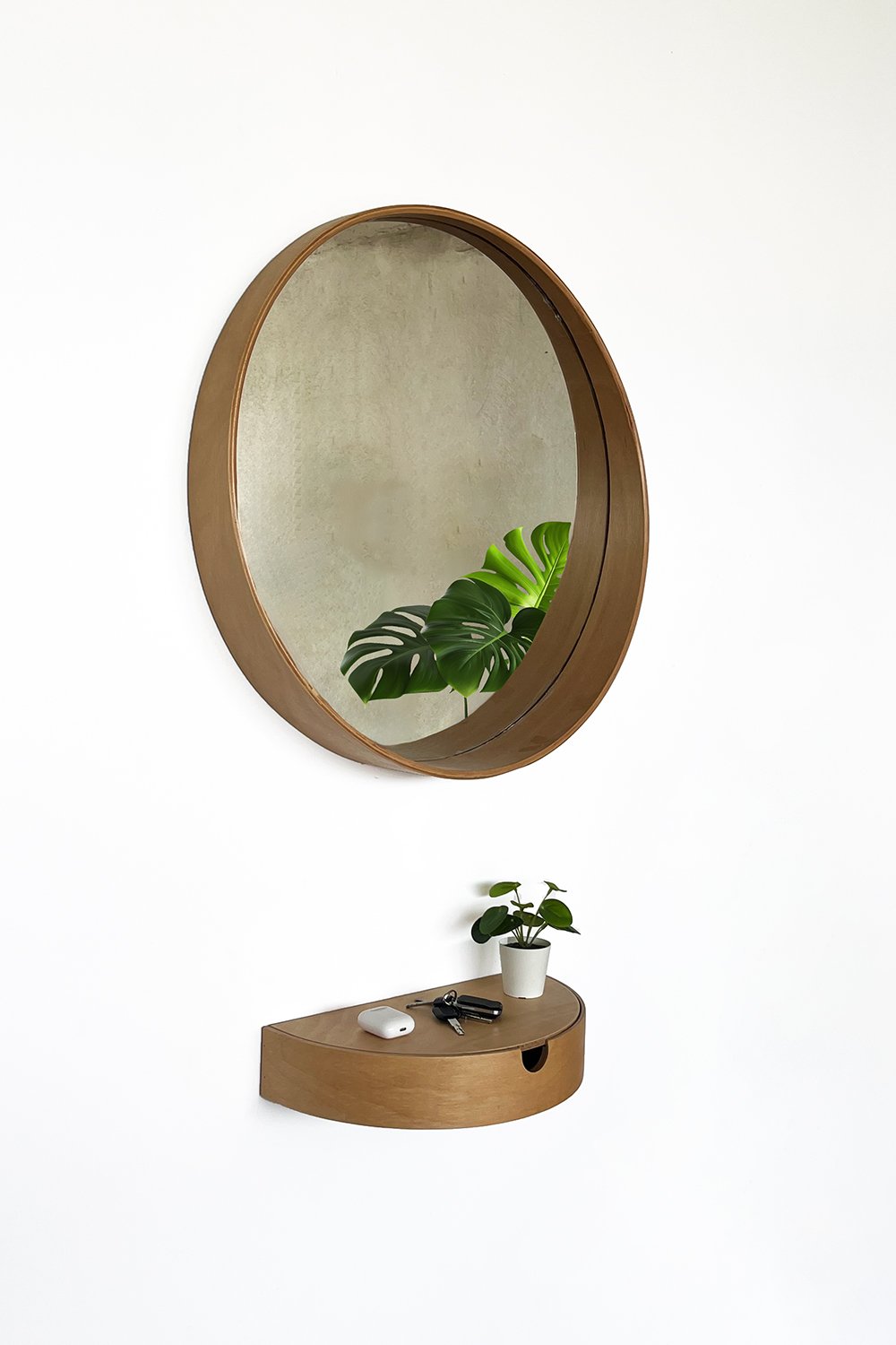 Fagus Wood-Ahşap Antre Duvar Rafı Ve Kapaklı Başucu Komodini (kayın)-Duvar Rafı-2-Milagron.com